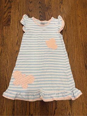 Girls Light Blue & Pink Striped Butterfly Dress - Casual Sleep/Play